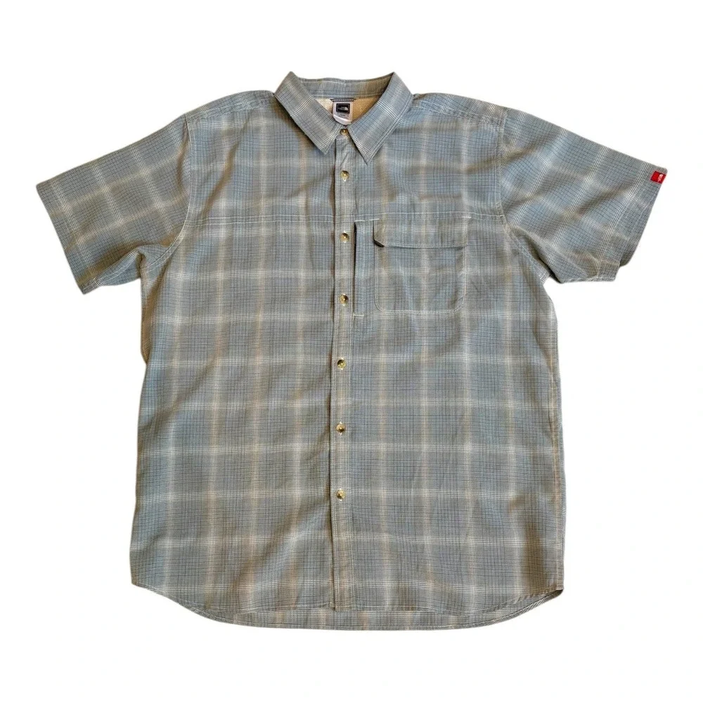 The North Face‎ Mens XL Blue Grey Plaid Short Sleeve Button Down Shirt
